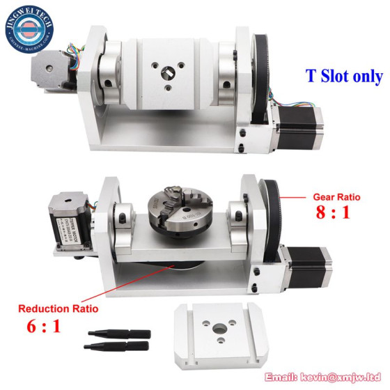 CNC Router A 4th/5th Rotary Axis - 98/100mm Chuck, 8:1/6:1 Gear Ratio
