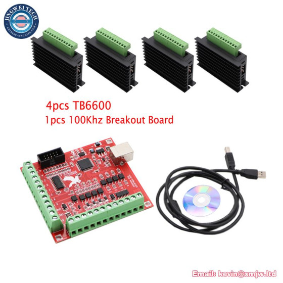 CNC USB MACH3 100Khz Breakout Board - 4 Axis Controller + 4pcs TB6600 Driver